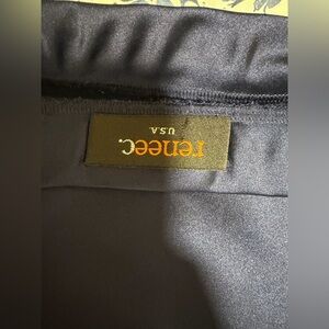 Renee C. Classic Navy satin Midi Skirt